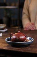 《印花扁西施》宜興紫砂壺實力派名家純手工禮品茶具紅皮龍西施茶壺